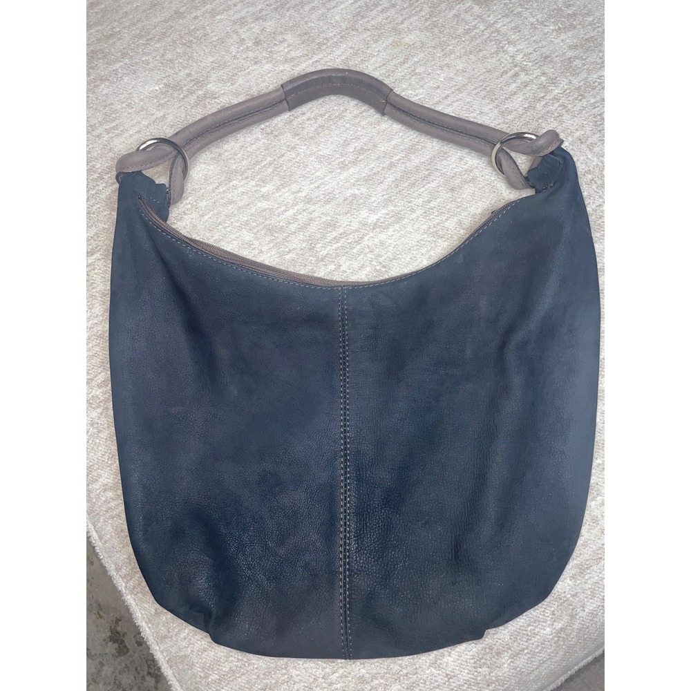100% Toscana Italy Black Genuine Leather Hobo Shoulder Bag Brown Strap - Picture 4 of 7
